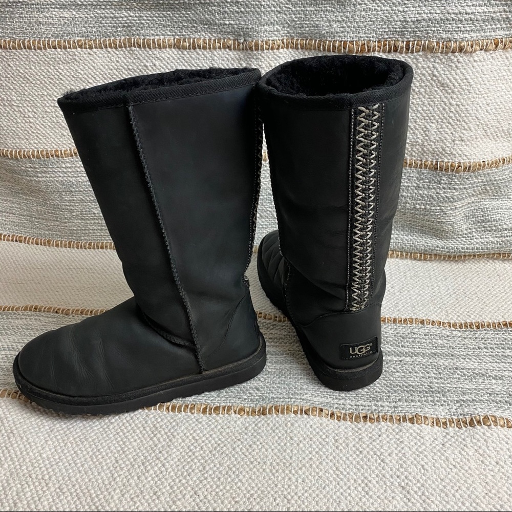 UGG Black Leather Embroidered Stitch Boho Boots - Picture 2 of 16